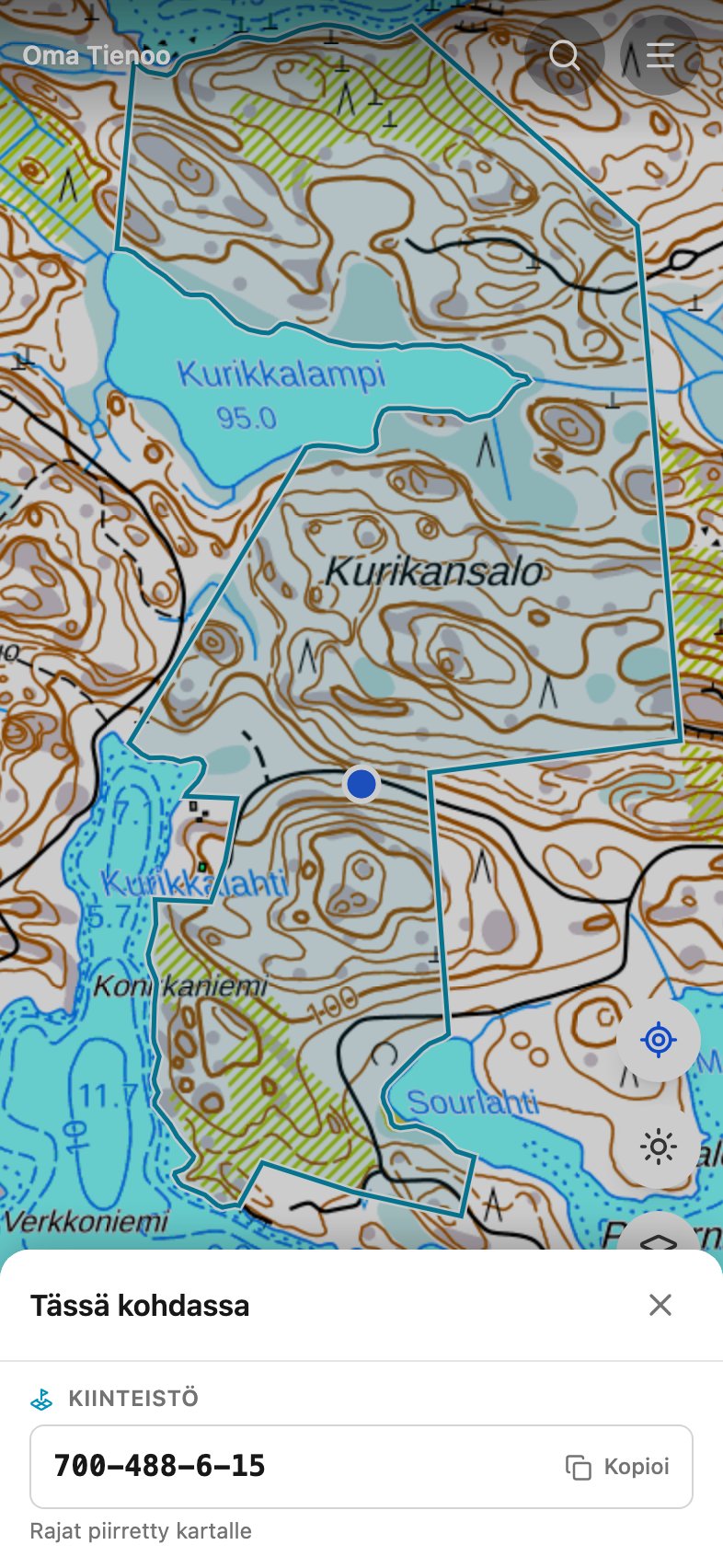 A registration unit boundary drawn on the topographic map, with a panel below showing the unit number